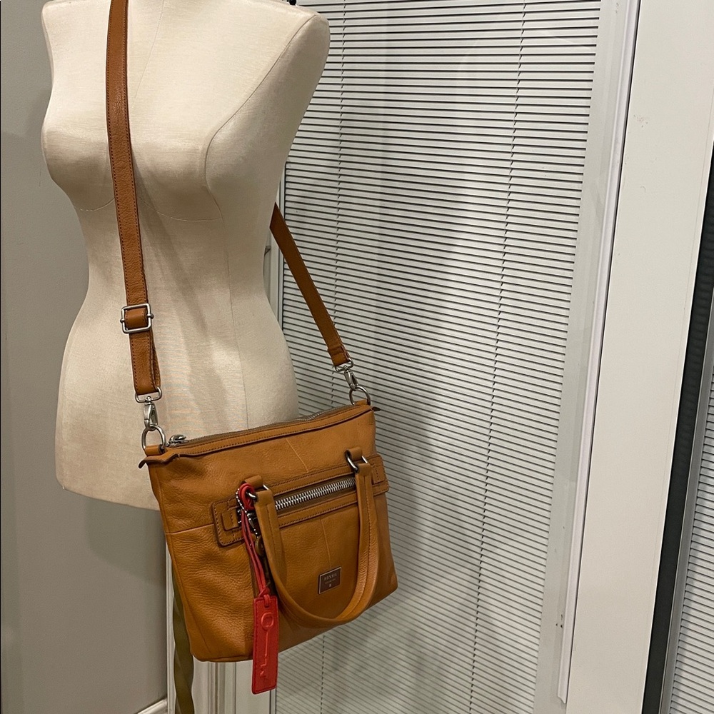 Fossil Cognac Brown Leather Satchel with Red Charm - Picture 7 of 9